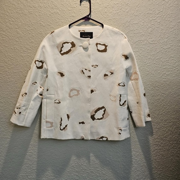 Massimo Dutti White Abstract Cat Animal Print Crop Blazer 3/4 Sleeve Jacket US 2 - Picture 1 of 9